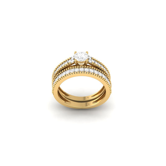 3PC Round Cut Engagement & Wedding Ring Set for Women | 18K Yellow Gold Over Sterling Silver | True Elegant Bridal Jewelry