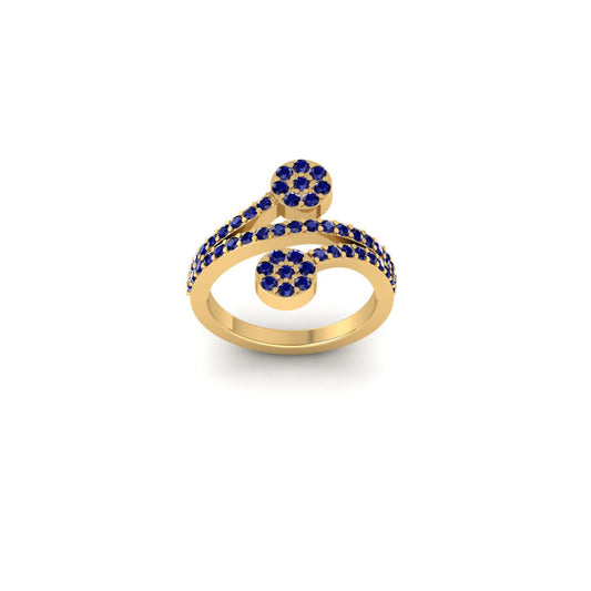 Blue Sapphire Pave Cluster Adjustable Open Ring for Women