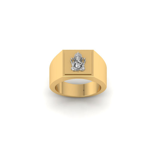 Lord Ganesha Gold Ring for Men – Dual Tone Religious Band Ring, Auspicious Ganpati Design