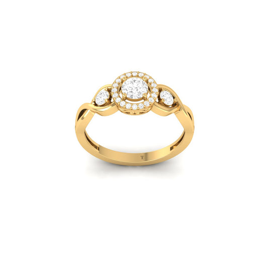 Vintage Halo Engagement Ring, Round Cut Three Stone Ring, Unique Bridal Ring, Handmade Wedding Ring, Gift for Her