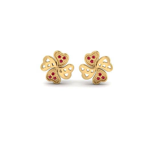 Clover Ruby Stud Earrings for Women, 18K Yellow Gold Over Sterling Silver, Heart-Shaped Lucky Charm Gift
