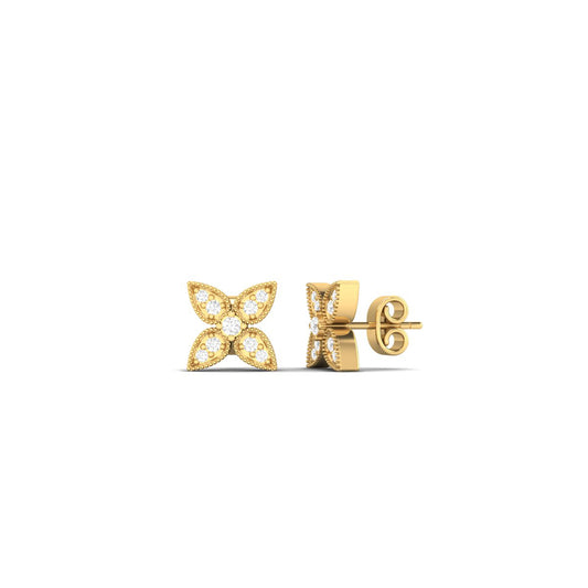 True Elegant Moissanite Diamond Flower Stud Earrings 18kt Gold Over Sterling Silver