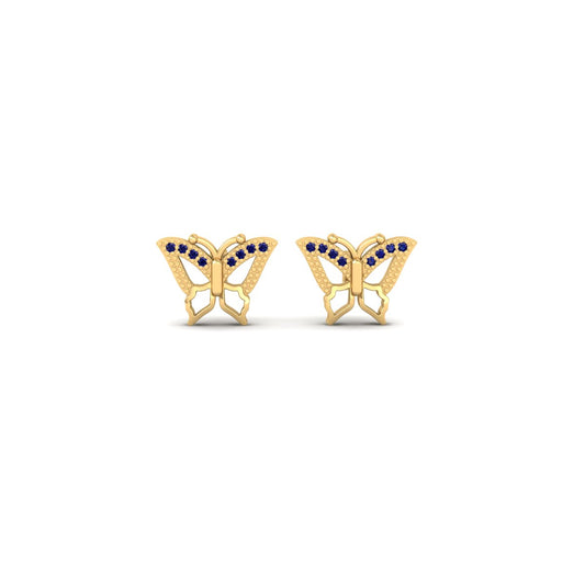 Blue Sapphire Butterfly Stud Earrings for Women, 18K Yellow Gold Over Sterling Silver, Handmade Gift