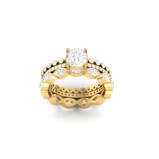 Bridal Ring Set for Women | Round and Marquise Cut Double Band Wedding Engagement Rings | Gold Over Silver | True Elegant Design