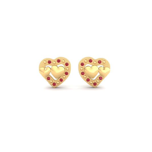 Double Heart Red Ruby Stud Earrings