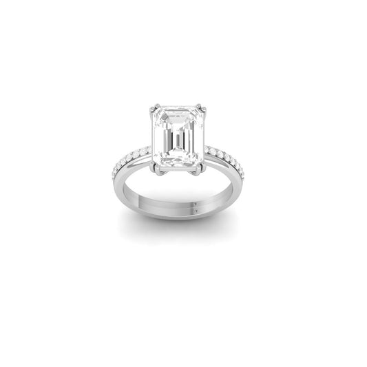 Emerald Cut Solitaire Engagement Ring for Women | 18K Gold Over Sterling Silver | Pave Side Stones | True Elegant Ring