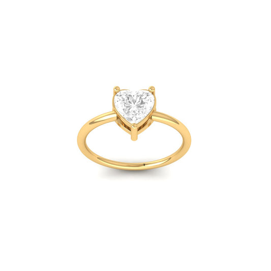 Heart Shaped Solitaire Ring for Her, 14k Yellow Gold Plated Promise Ring, Handmade Dainty Engagement Ring, Valentine Gift for Women