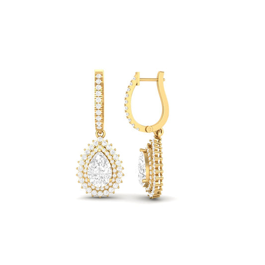 Pear Shape Double Halo Drop Earrings 18K Yellow Gold Over Sterling Silver