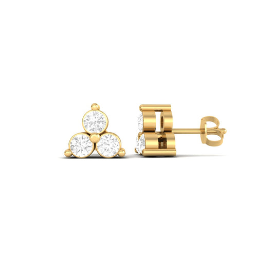 Minimalist Moissanite Trio Stud Earrings – 18K Yellow Gold Over Sterling Silver