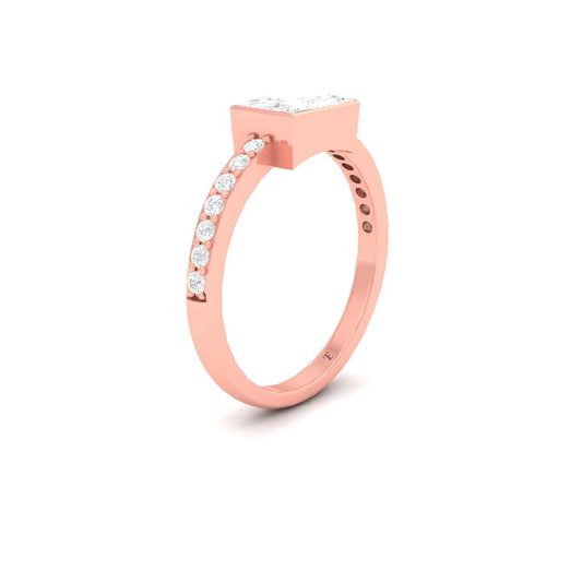 Princess Cut Moissanite Solitaire Ring | 18K Gold Over Sterling Silver | Pavé Band Engagement Ring for Women