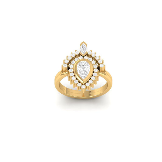 Teardrop Halo Crown Wedding Ring Set | Pear Cut Bridal Set in Gold Over Sterling Silver | True Elegant Design