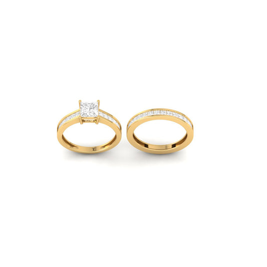 Princess Cut Wedding Ring Set with Channel Set Diamonds – Yellow Gold Finish Bridal Set for Women