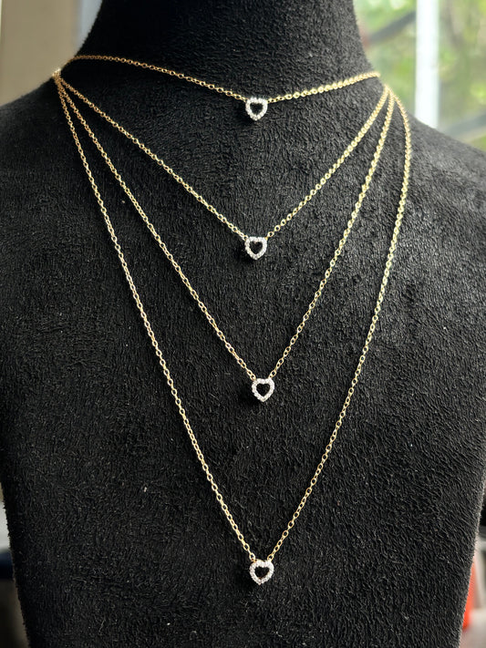 Diamond Three layer Heart shape Necklace Sterling Silver