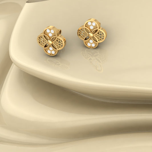 Floral Clover Stud Earrings with Green Stones – 18K Yellow Gold Over Sterling Silver