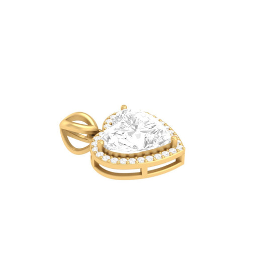 Heart Cut Diamond Halo Heart Pendant Necklace in 18K Yellow Gold Over Sterling Silver