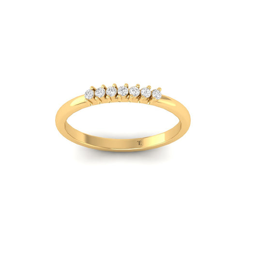 Moissanite Seven Stone Band Ring | 18K Yellow Gold Over Sterling Silver | Dainty Minimalist Stacking Ring for Women