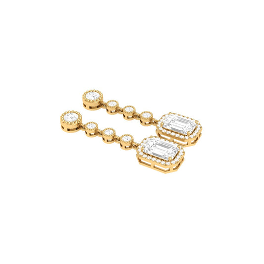 True Elegant Emerald-Cut Moissanite Halo Drop Earrings -18kt Gold Over Sterling Silver