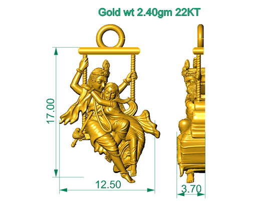 Gold Radha Krishna Swing Pendant Chain – Elegant Devotional Jewelry