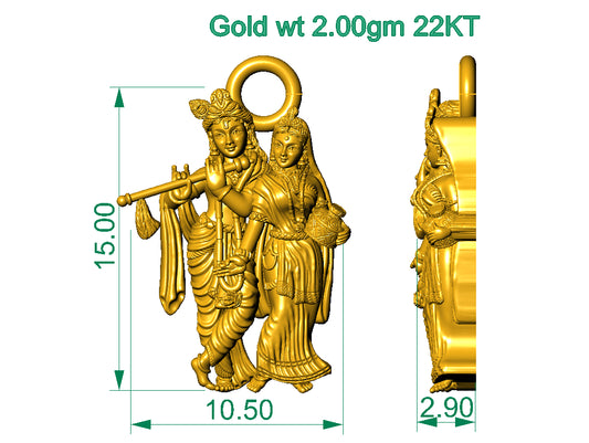 Radha Krishna Flute Gold Pendant Necklace