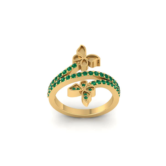 Emerald Butterfly Engagement Ring for Women | 14K Gold Plated Ring