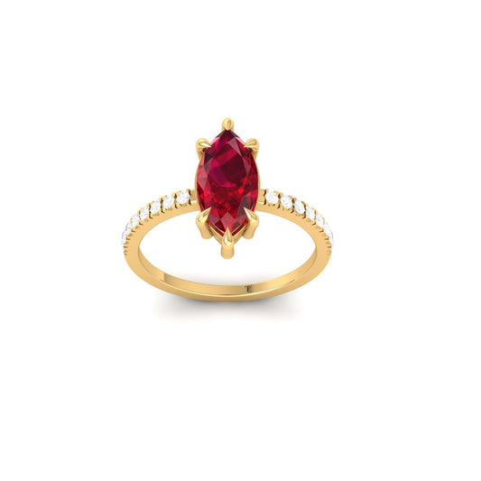Marquise Cut Red Ruby and Moissanite Engagement Ring for Women