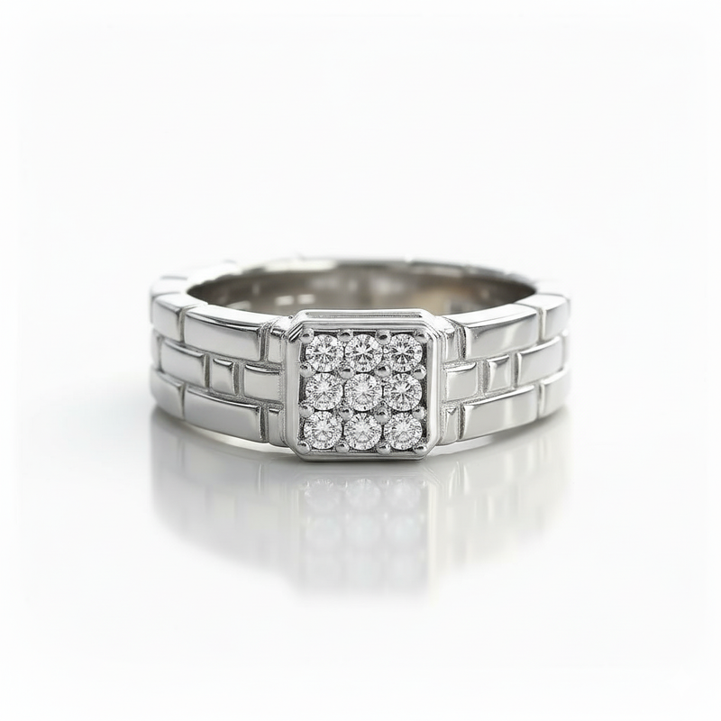 Men's Brick-Link Moissanite Cluster Ring