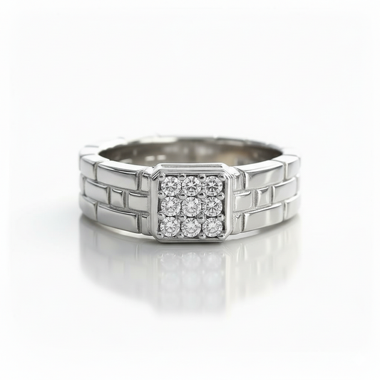 Men's Brick-Link Moissanite Cluster Ring