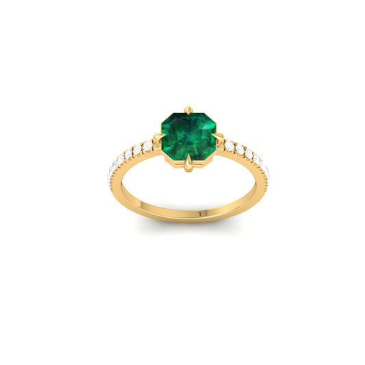 1.50CT Asscher Cut Green Emerald and Round Cut Moissanite Engagement Wedding Ring for Women, 14K Yellow Gold Plated