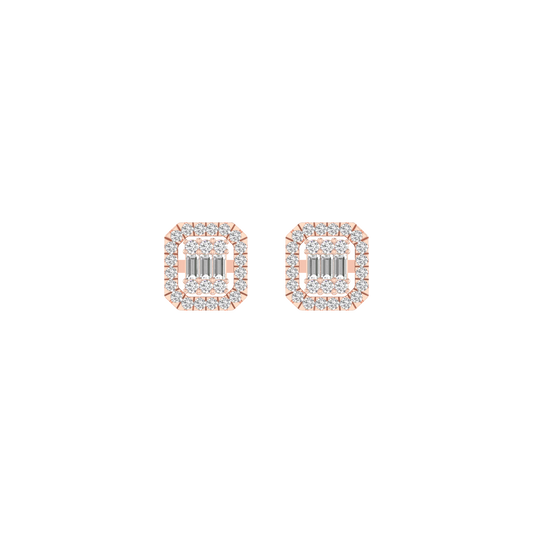6.90MM Art Deco Baguette Cut Moissanite Stud Earrings 14kt Rose Gold Over Sterling Silver 925