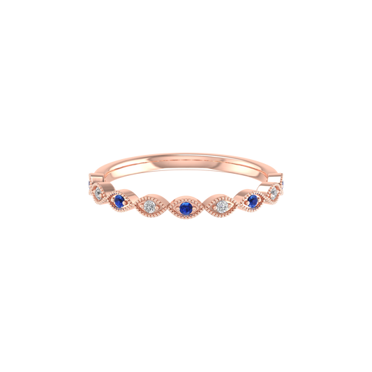 1.0CT Sapphire Diamond Dainty Band Ring In Sterling Silver