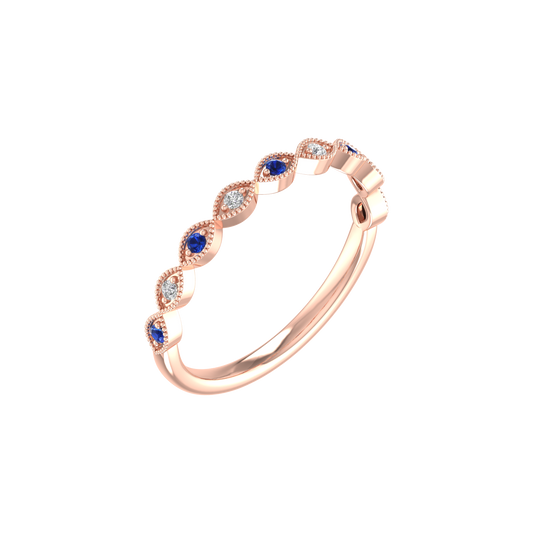 1.0CT Sapphire Diamond Dainty Band Ring In Sterling Silver