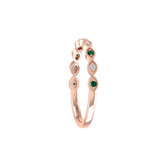 0.13CT Emerald And Moissanite Stacable Ring In 18kt Rose Gold Over Sterling Silver