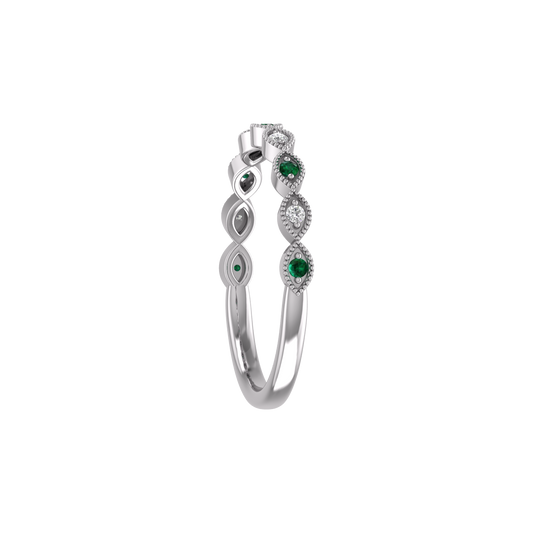 Sterling Silver 0.13CT Emerald And Moissanite Stacable Ring