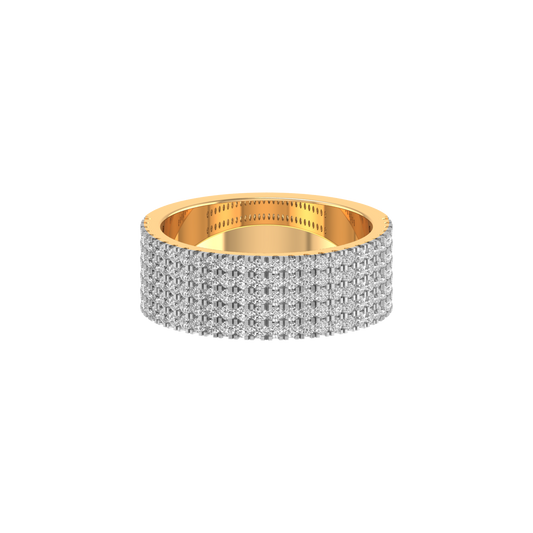 True Elegant 1.5Ct Moissanite Five Row Wide Wedding Anniversary ring For Men In 18kt Gold Over Sterling Silver