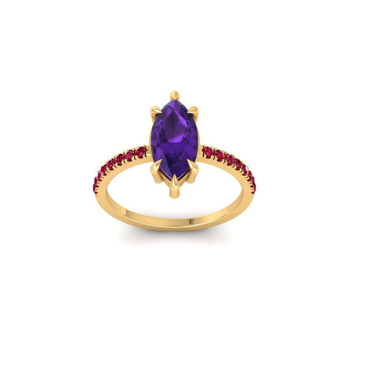 Marquise Cut Purple Amethyst and Red Ruby Engagement Wedding Ring for Women