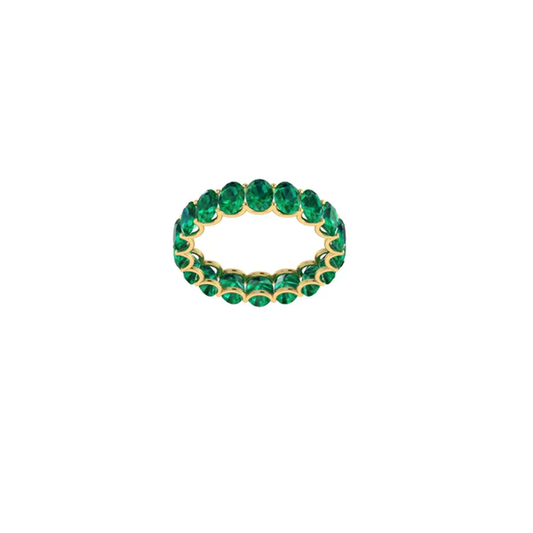 Oval Cut Green Emerald Full Eternity Band Ring