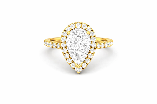 Pear Cut Moissanite Halo Engagement Ring