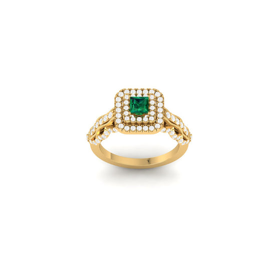 True Elegant 0.75 Ct Princess Cut Green Emerald Halo Moissanite Engagement Ring |14K Yellow Gold Plated