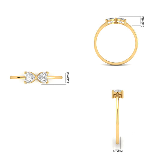 True Elegant Moissanite Tow Heart Dainty Ring In 18kt Gold Over Sterling