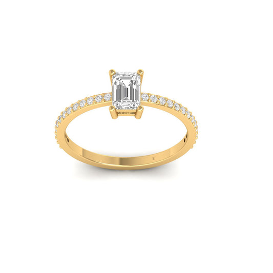 0.70CT Emerald Cut Moissanite Engagement Ring 18kt Gold Over Sterling Silver