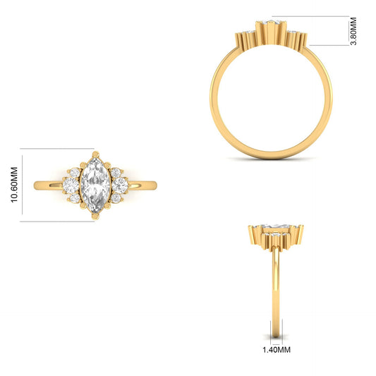 0.76CT Marquise Moissanite Diamond Engagement Ring In 18kt Gold Over Sterling Silver