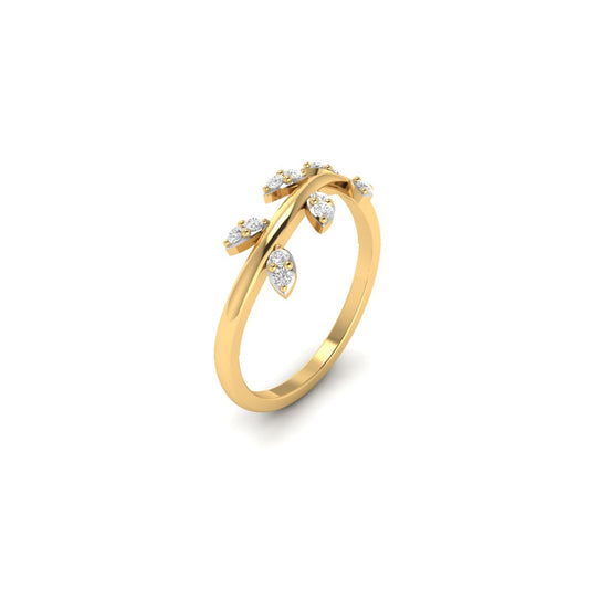 0.12CT Leaf Diamond Dainty Ring In 18kt Gold Over Sterling Silver
