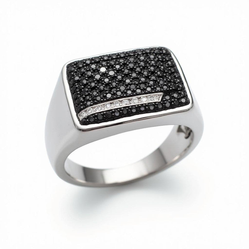 Elegant Men's Black & White Moissanite Signet Ring