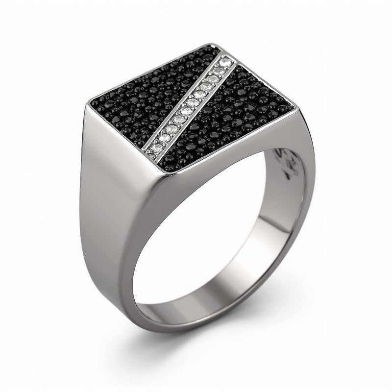 Dazzling Black & White Moissanite Signet Ring