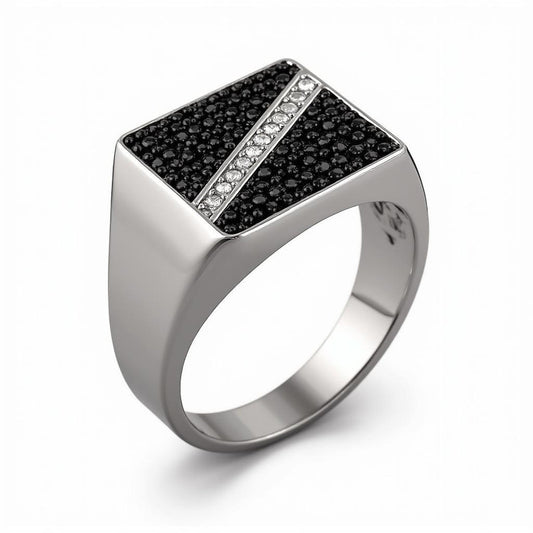 Dazzling Black & White Moissanite Signet Ring