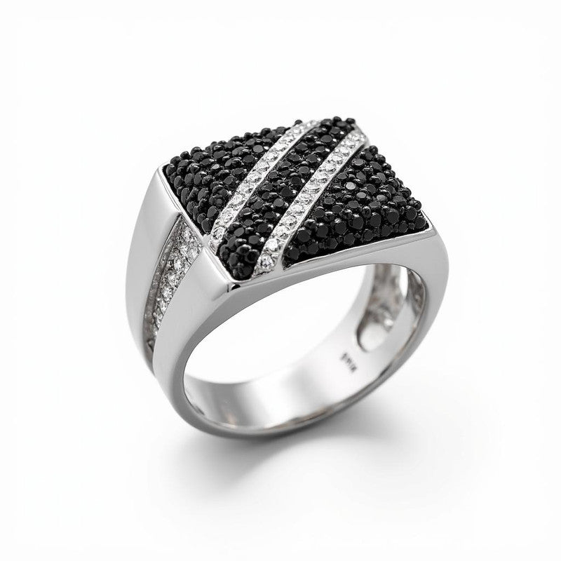 Moissanite Triple-Stripe Signet Ring For Men's