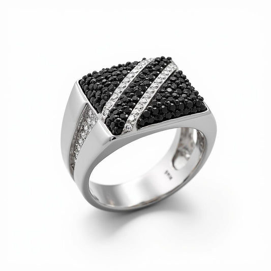 Moissanite Triple-Stripe Signet Ring For Men's