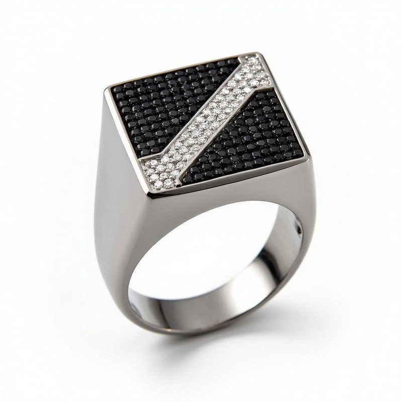 Moissanite Arrow Signet Ring with Dazzling White Chevron