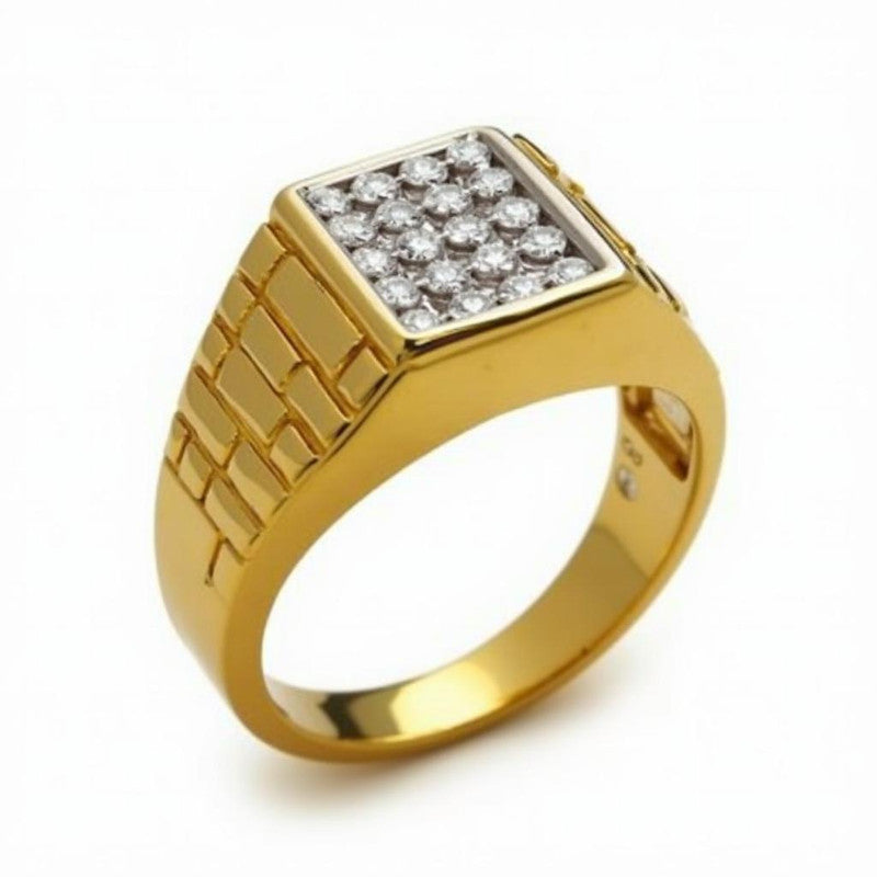 Moissanite Cluster Textured Design Signet Ring