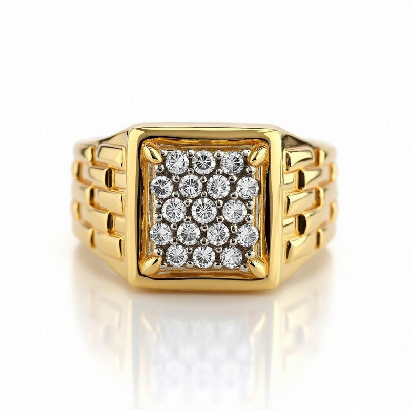 Moissanite Grid Cluster Signet Ring For Him
